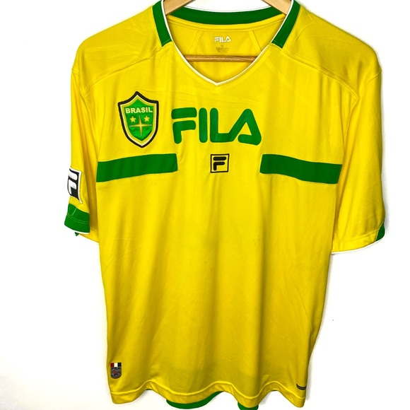 Fila Other - Fila Brazil Ronaldo #9 Yellow & Green Home Short Sleeve Soccer Jersey Medium